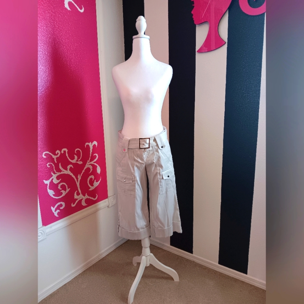 Cache Brand Silver/ Light Grey Cargo Capris Size 4